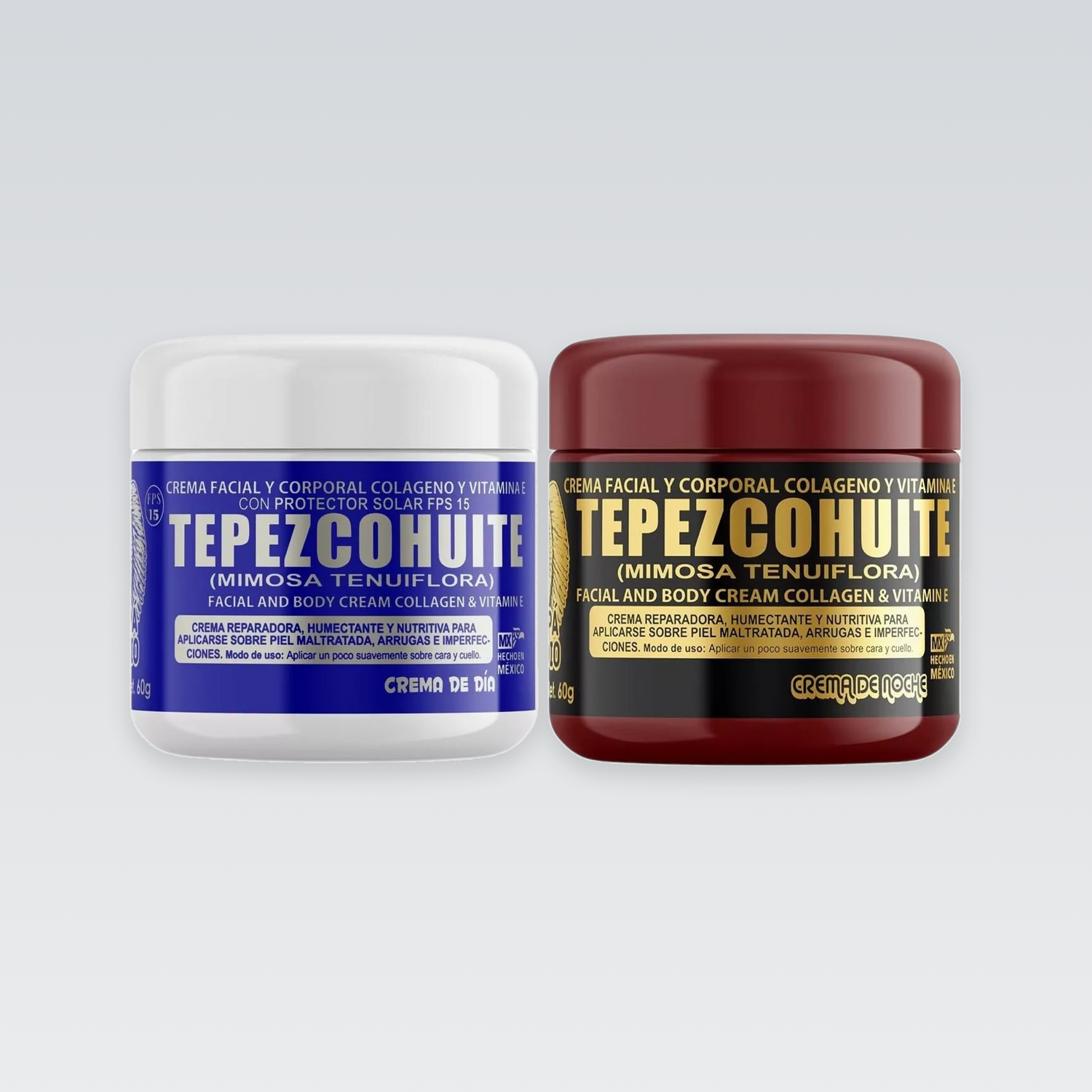 Del Indio Papago | Tepezcohuite Facial &amp; Body | Night &amp; Day Cream | 60g x 2